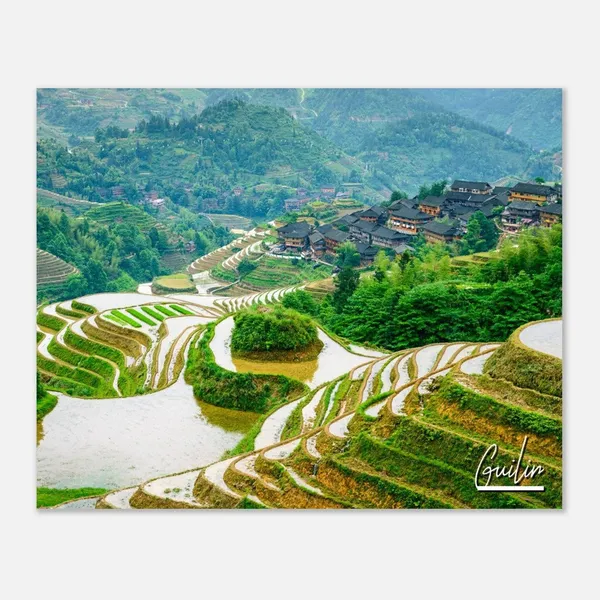 Guilin Rice Terraces, Yaoshan Mountain Landscape Art Print