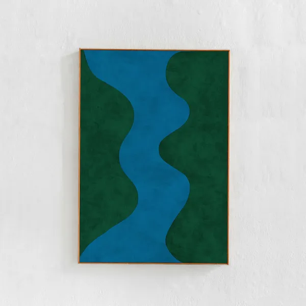 Blue And Green Abstract Print, Mid Modern Decor