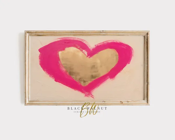 Modern Abstract Heart Art Print, Pink Gold