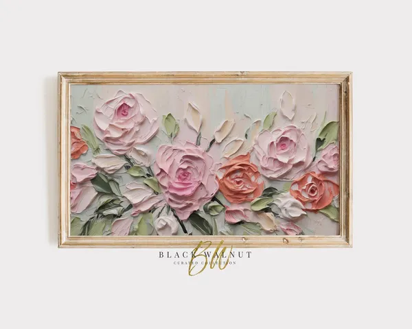 Abstract Floral Pink Flowers Art Print, Spring Summer Roses
