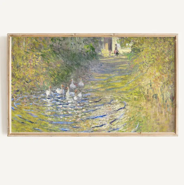 Spring Goose Painting, Vintage Cottagecore Art Print