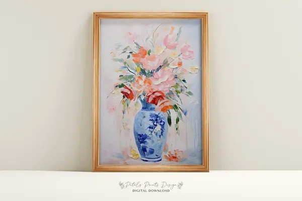 Flower Bouquet Vintage Oil Painting Art Print