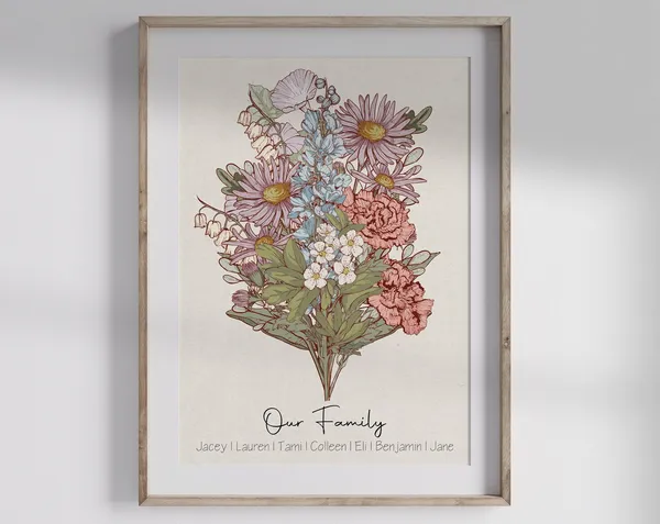 Our Family Birth Flower Bouquet, Grandma's Garden Art Print