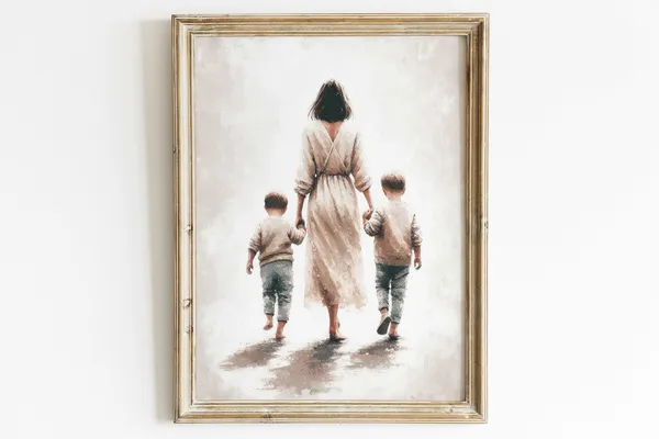 Mother And Sons Family Bond Wall Art Print