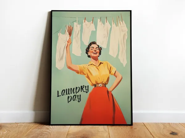 Laundry Day Retro Housewife Bathroom Art Print