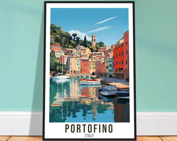 Portofino Travel Poster, Italian Place Wall Art