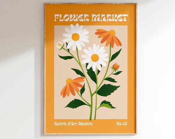 Flower Market Poster, Modern Scandinavian Floral Art