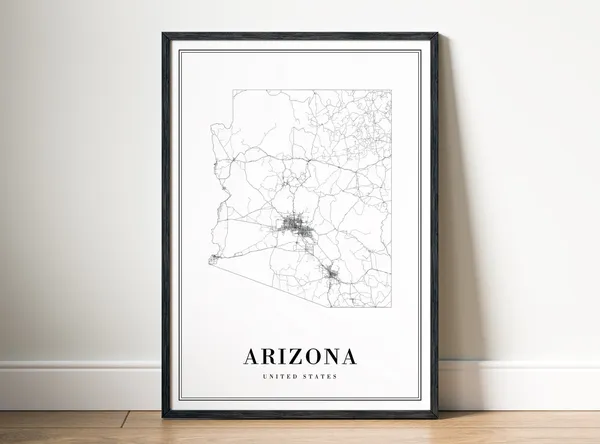 Arizona State Map Print, Black And White Travel Poster