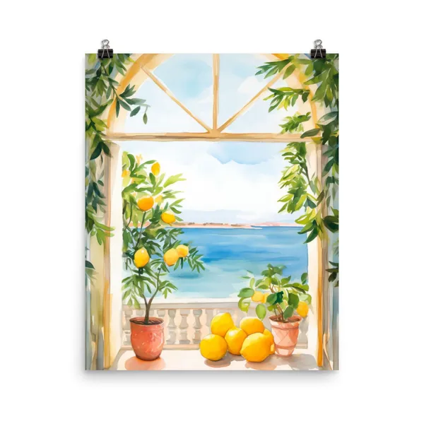Sicily Lemon Tree Watercolor Travel Poster