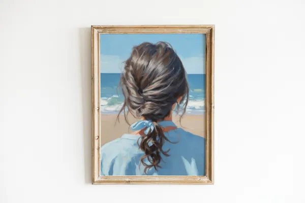 Blue Beach Painting Coastal Apartment Decor Art Print