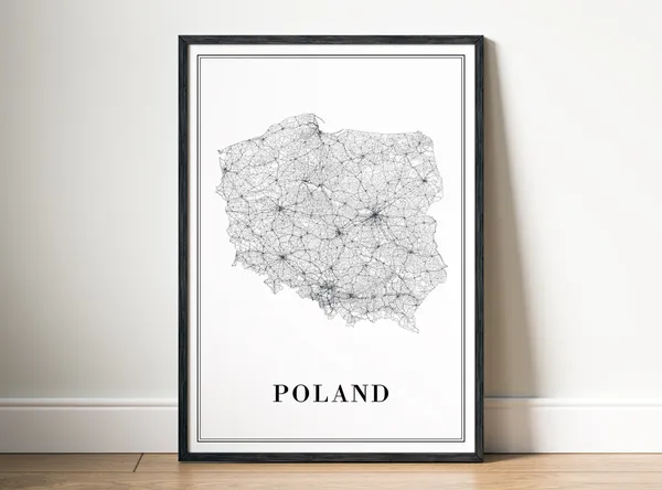 Poland Black And White Map Art Print