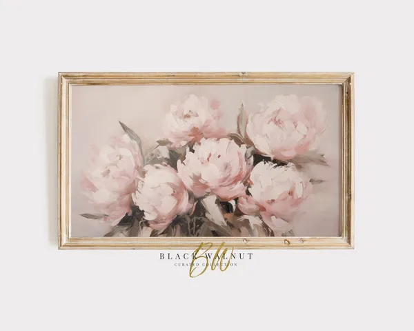 Blush Pink Floral Bouquet Vintage Peonies Art Print
