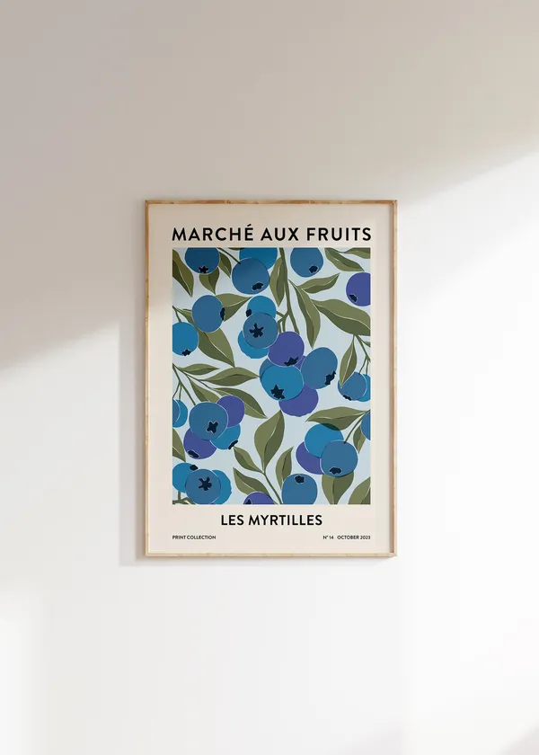 Blueberries Print, Boho Botanical Kitchen Art