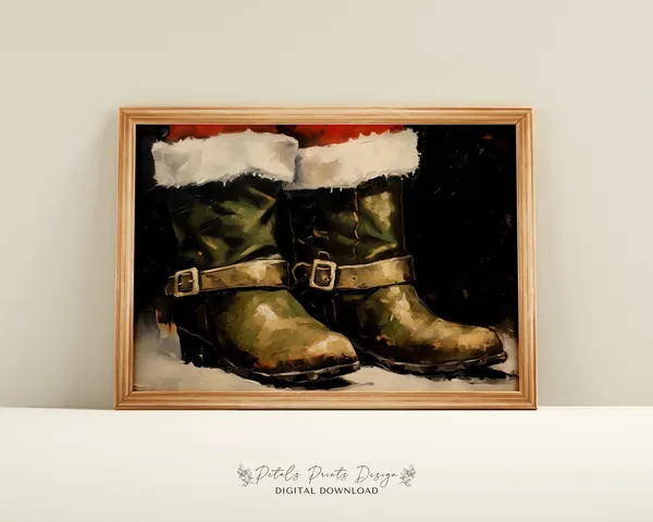 Christmas Boots Still Life, Rustic Vintage Art Print