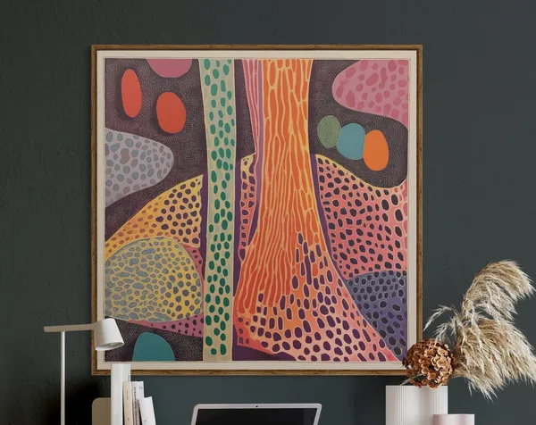 Yayoi Kusama Inspired Abstract Art Print, Vintage