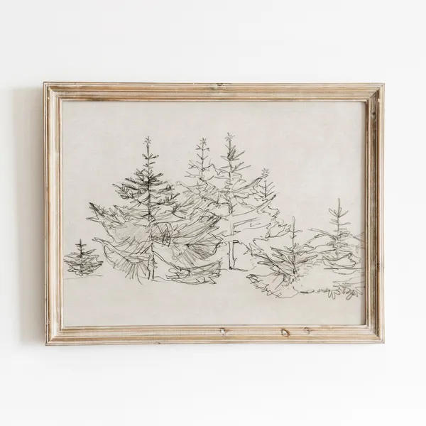 Christmas Tree Forest Vintage Art Print