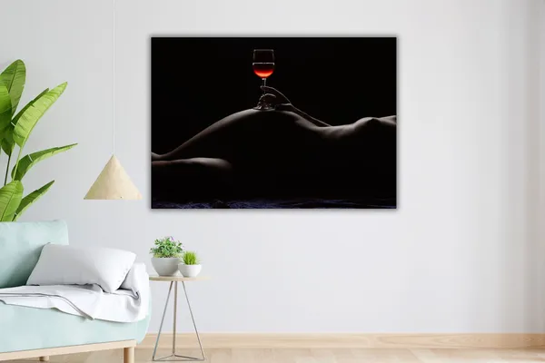 Sexy Woman With Wine Art Print, Sensual Figure