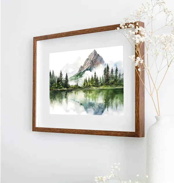 Mountain Lake Watercolor Landscape Art Print