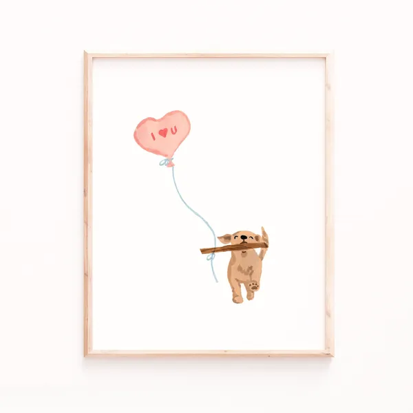 Cute Dog Valentine Retriever Balloon Art Print