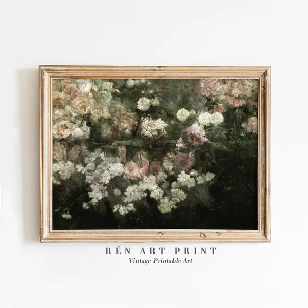 Vintage Floral Art Print, Farmhouse Rose Botanical