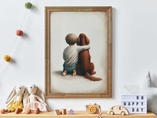 Irish Setter Nursery Decor Art Print, Boy And Dog
