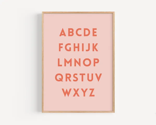 Pink Alphabet Kids Print, Modern Scandinavian Poster