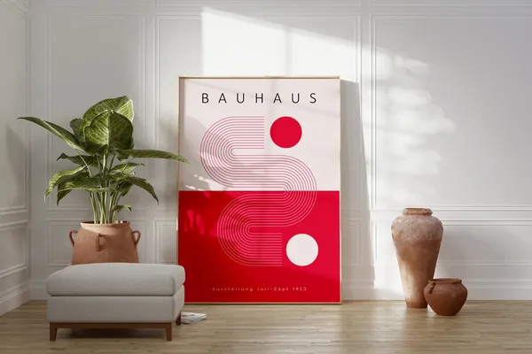 Bauhaus Geometric Exhibition Poster, Mid Century Modern