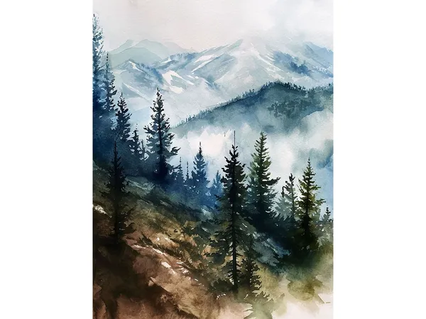 Pine Forest Blue Ridge Mountains Watercolor Art Print