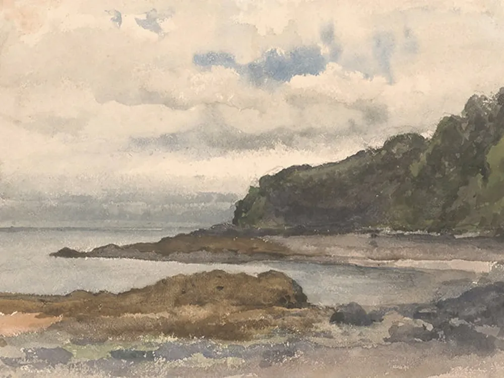 Muted Coastal Watercolor Landscape, Neutral Art Print - Image 4