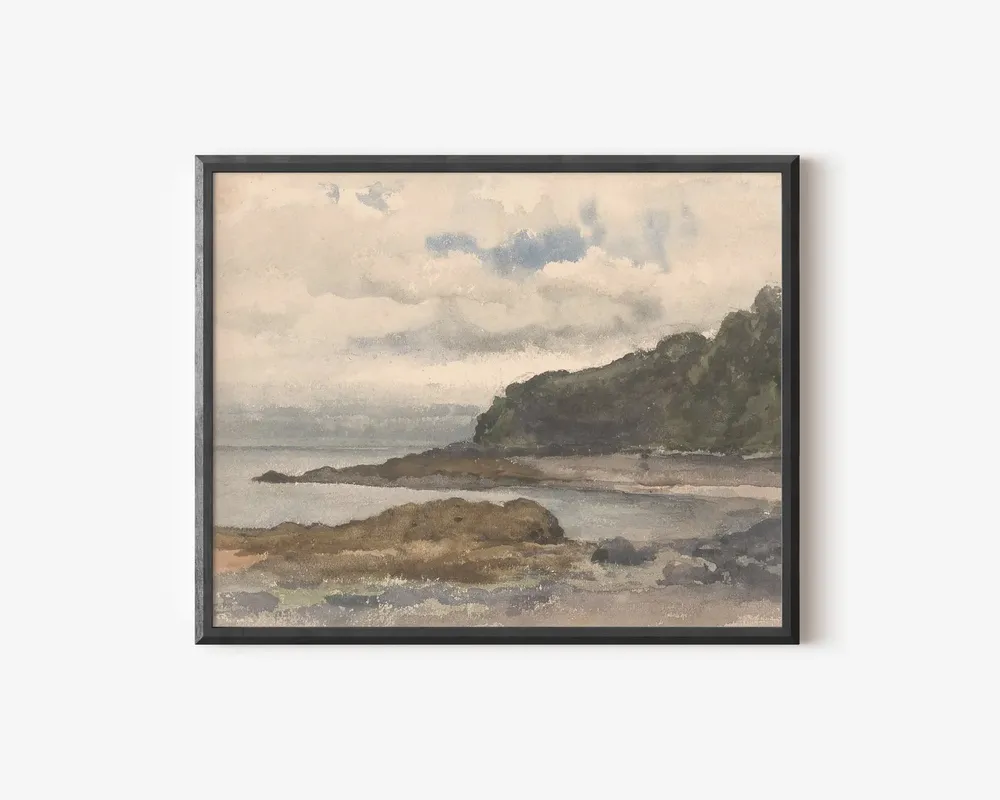 Muted Coastal Watercolor Landscape, Neutral Art Print - Image 2