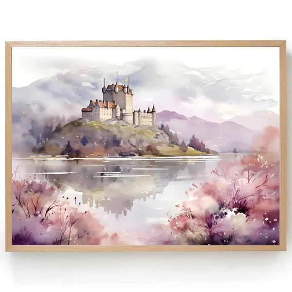 Scottish Castle Watercolor Art Print, Highland Landscape