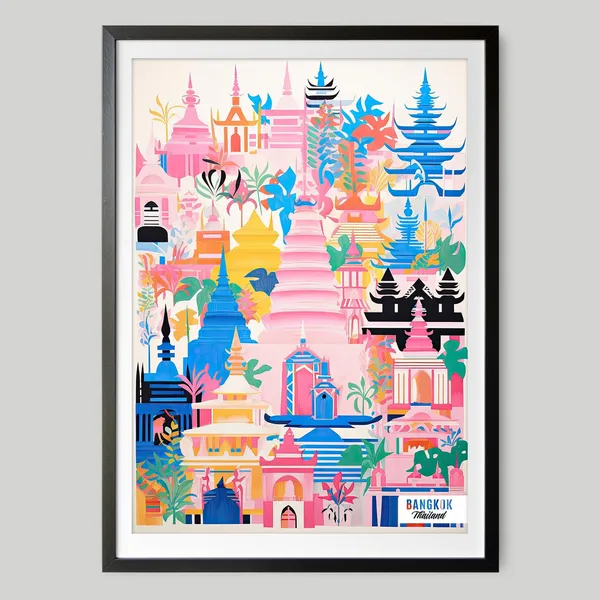 Bangkok Thailand Travel Poster, Modern City Art