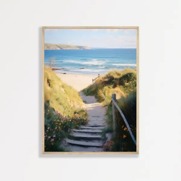 Beach Path, Vintage Coastal Oil Painting Print