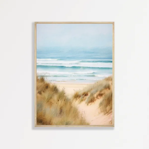 Muted Beach Dunes Retro Coastal Landscape Art Print
