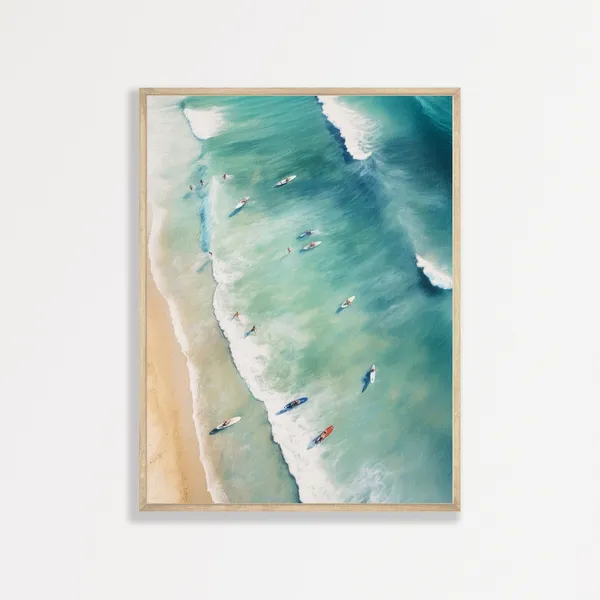 Retro Beach Waves Painting Coastal Seascape Art Print