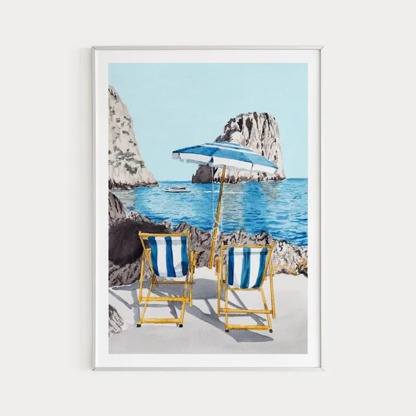 Capri La Fontelina Watercolor Travel Poster, Italy