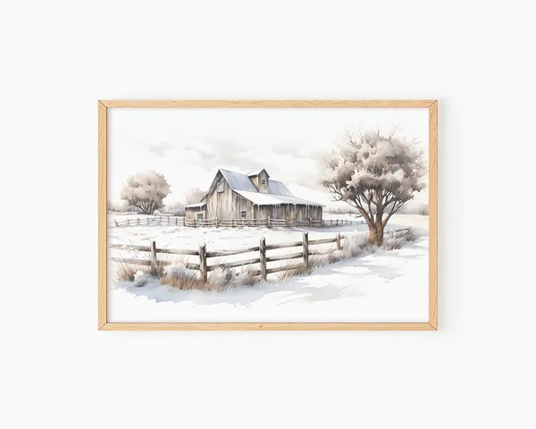 Rustic Winter Barn Watercolor Art Print, Vintage