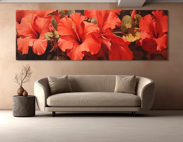 Large Red Hibiscus Flowers Abstract Floral Art Print