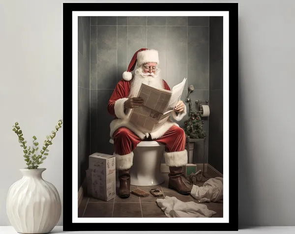 Santa Wall Art Funny Bathroom Christmas Art Print