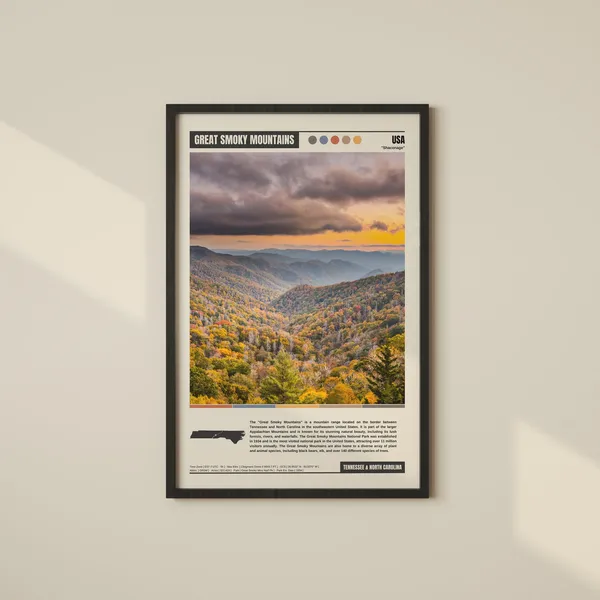 Great Smoky Mountains Travel Poster, Scenic Landscape