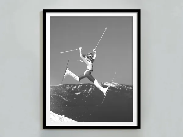 Vintage Woman Ski Jumper Poster, Ski Lodge Decor