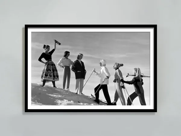 Vintage Woman Apres Skiing Poster, Wine Print