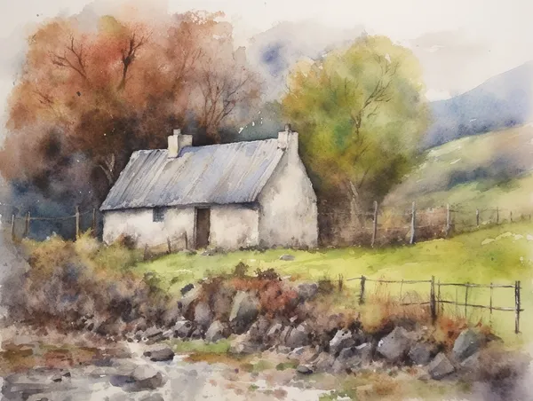 Irish Cottage Connemara Watercolor Art Print, Galway