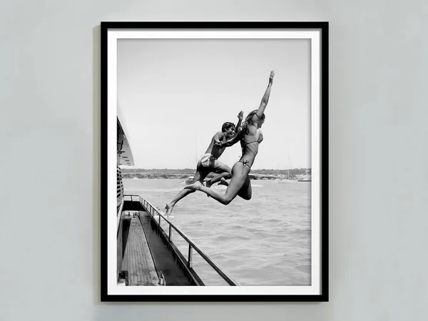 Couple Diving In The Beach Vintage Photography Print
