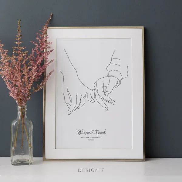 Wife and Husband Holding Hands Custom Print, Sketch