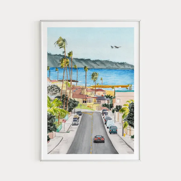 San Diego Watercolor Cityscape Art Print, California