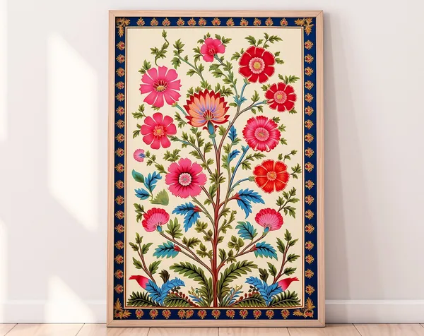 Indian Folk Art Floral Prints, Vintage Pichwai Art Print