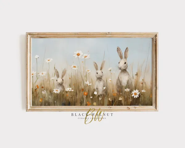 Cute Bunnies In A Spring Wildflower Field Print