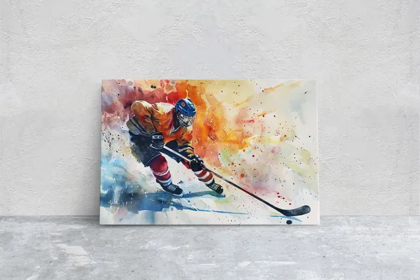 Hockey Watercolor Sports Art Print, Boys Room Decor