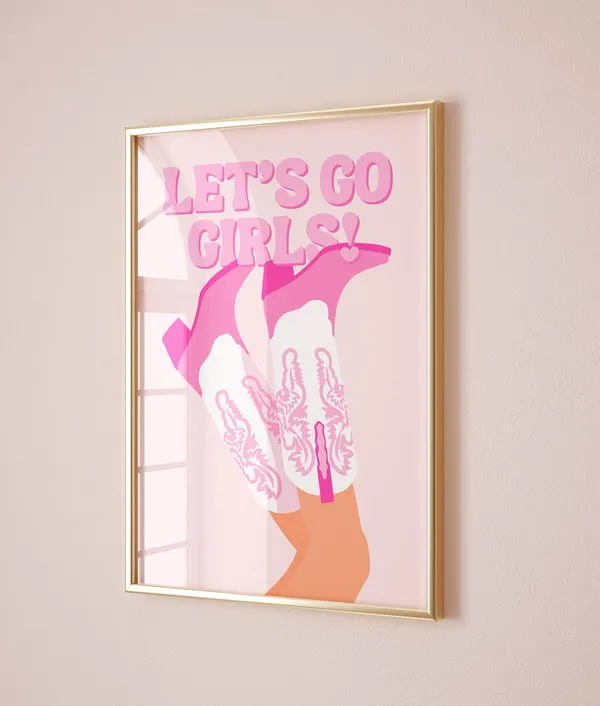 Lets Go Girls Cowgirl Poster, Pink Western Decor